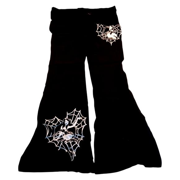 Shein Black Spiderweb Stretch Black Ankle Flared Pants - Women's Size 6 - Picture 2 of 6